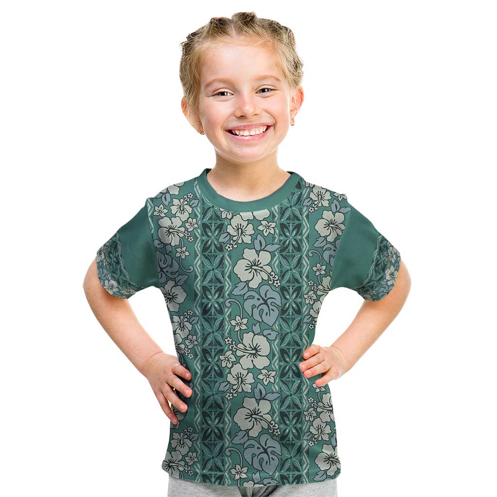 Hawaii Vintage Green Hibiscus Tapa Pattern Kid T Shirt LT05 Green - Polynesian Pride
