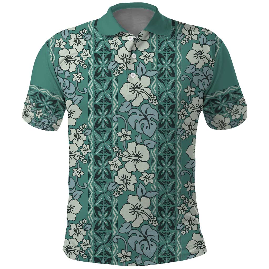 Hawaii Vintage Green Hibiscus Tapa Pattern Polo Shirt LT05 Green - Polynesian Pride