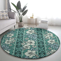Hawaii Vintage Green Hibiscus Tapa Pattern Round Carpet LT05 - Polynesian Pride