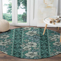 Hawaii Vintage Green Hibiscus Tapa Pattern Round Carpet LT05 - Polynesian Pride
