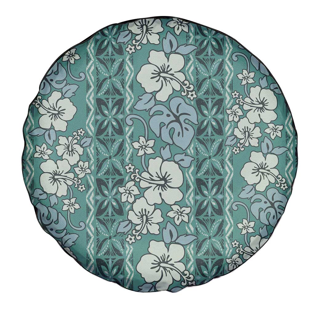 Hawaii Vintage Green Hibiscus Tapa Pattern Spare Tire Cover