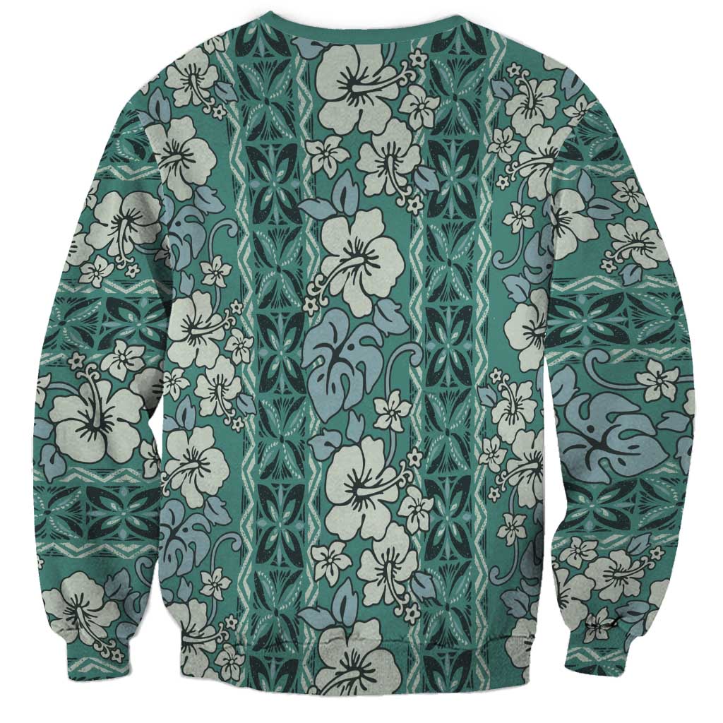 Hawaii Vintage Green Hibiscus Tapa Pattern Sweatshirt