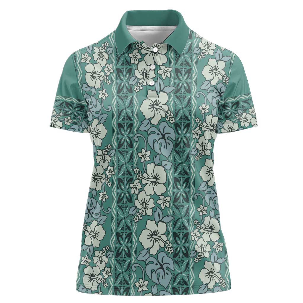 Hawaii Vintage Green Hibiscus Tapa Pattern Women Polo Shirt LT05 Female Green - Polynesian Pride