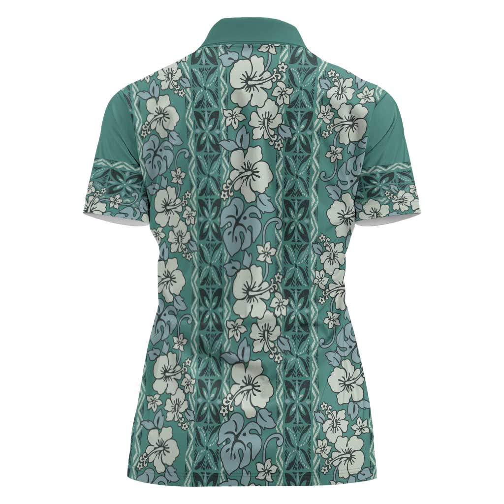 Hawaii Vintage Green Hibiscus Tapa Pattern Women Polo Shirt LT05 - Polynesian Pride