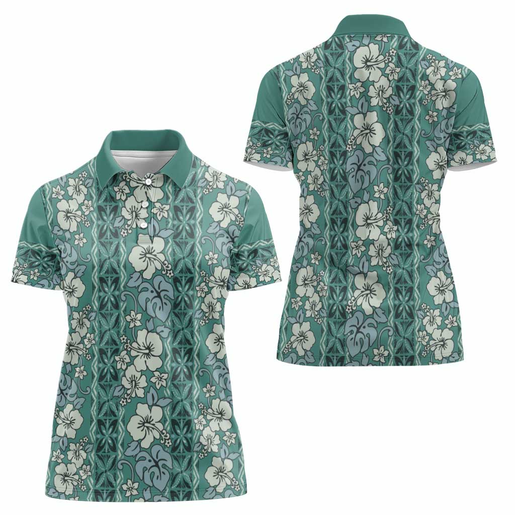 Hawaii Vintage Green Hibiscus Tapa Pattern Women Polo Shirt LT05 - Polynesian Pride
