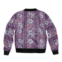 Hawaii Vintage Violet Hibiscus Tapa Pattern Bomber Jacket