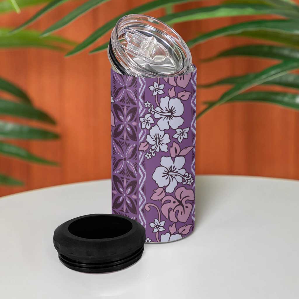 Hawaii Vintage Violet Hibiscus Tapa Pattern 4 in 1 Can Cooler Tumbler