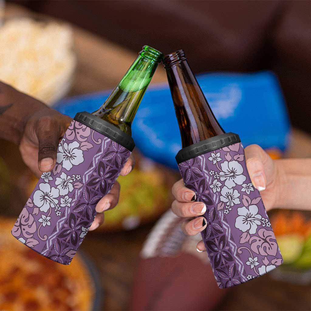 Hawaii Vintage Violet Hibiscus Tapa Pattern 4 in 1 Can Cooler Tumbler