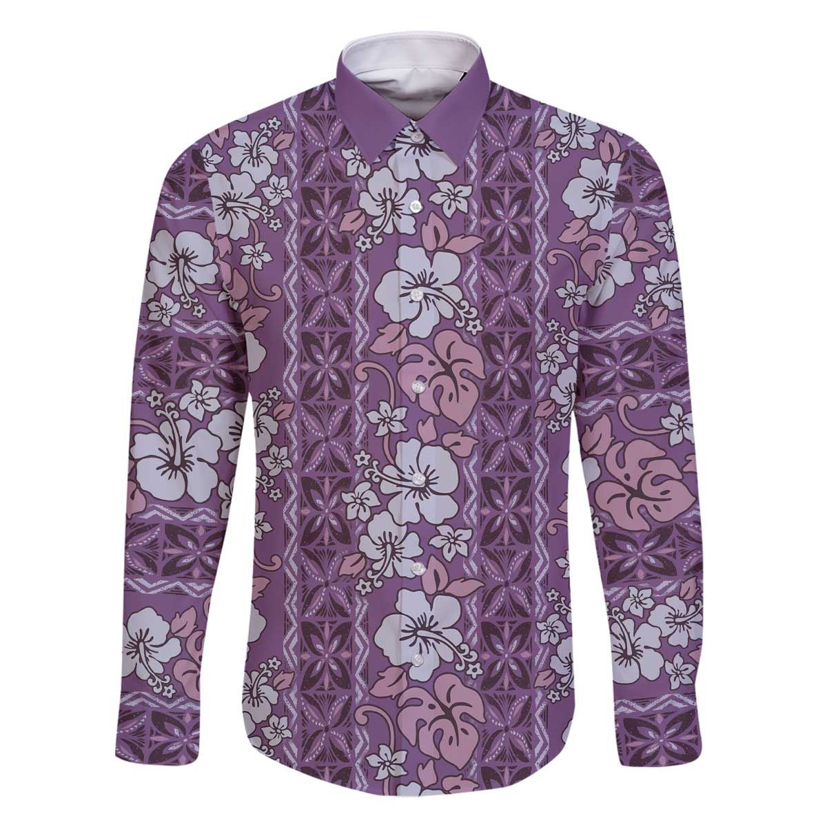 Hawaii Vintage Violet Hibiscus Tapa Pattern Family Matching Off The Shoulder Long Sleeve Dress and Hawaiian Shirt