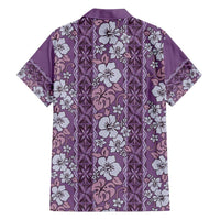 Hawaii Vintage Violet Hibiscus Tapa Pattern Family Matching Off Shoulder Maxi Dress and Hawaiian Shirt