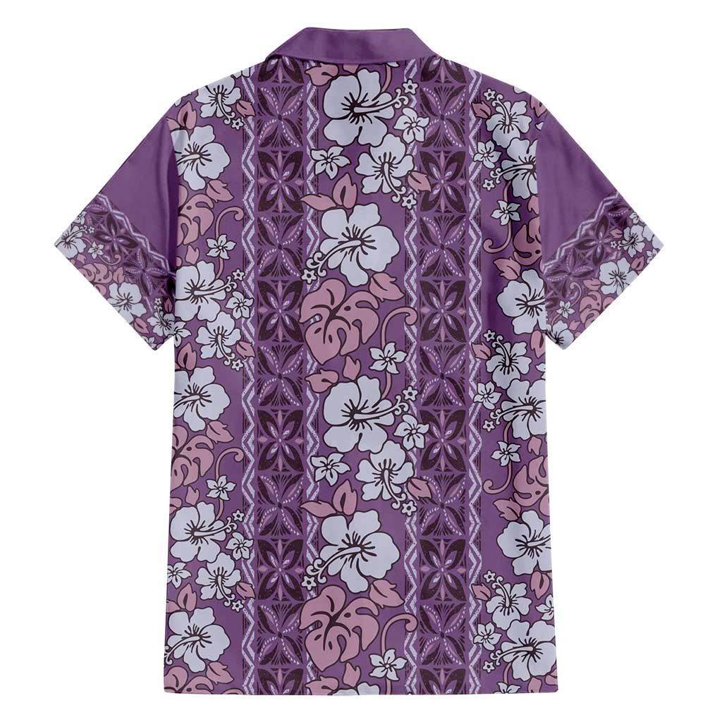 Hawaii Vintage Violet Hibiscus Tapa Pattern Family Matching Puletasi and Hawaiian Shirt
