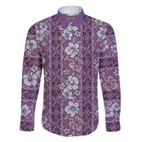 Hawaii Vintage Violet Hibiscus Tapa Pattern Family Matching Short Sleeve Bodycon Dress and Hawaiian Shirt