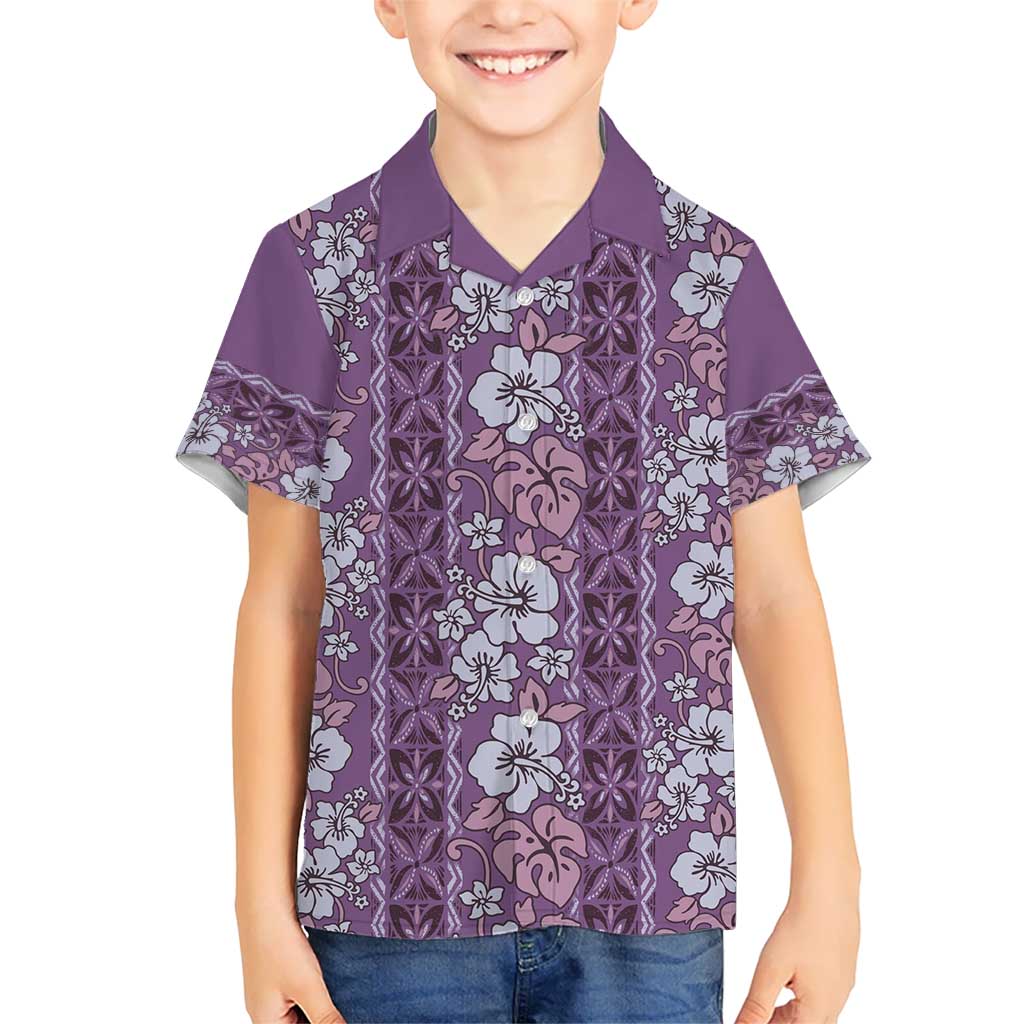 Hawaii Vintage Violet Hibiscus Tapa Pattern Hawaiian Shirt