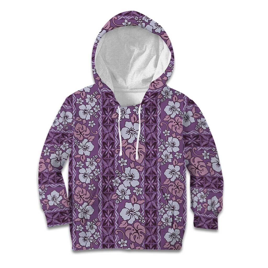 Hawaii Vintage Violet Hibiscus Tapa Pattern Kid Hoodie LT05 Hoodie Violet - Polynesian Pride