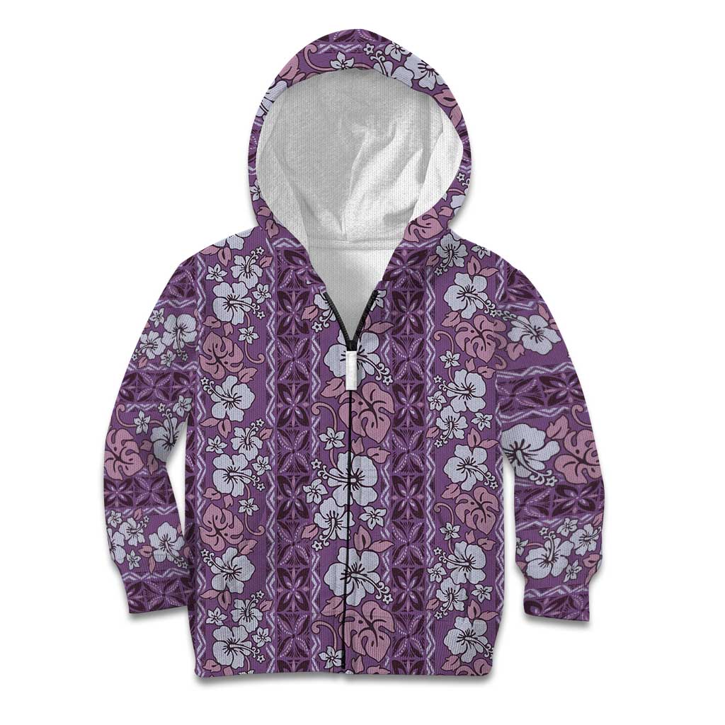 Hawaii Vintage Violet Hibiscus Tapa Pattern Kid Hoodie LT05 Zip Hoodie Violet - Polynesian Pride