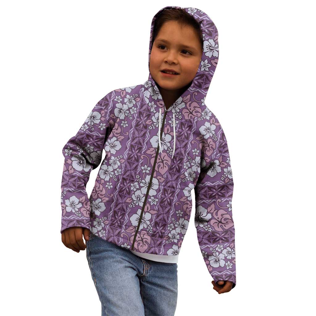 Hawaii Vintage Violet Hibiscus Tapa Pattern Kid Hoodie LT05 - Polynesian Pride