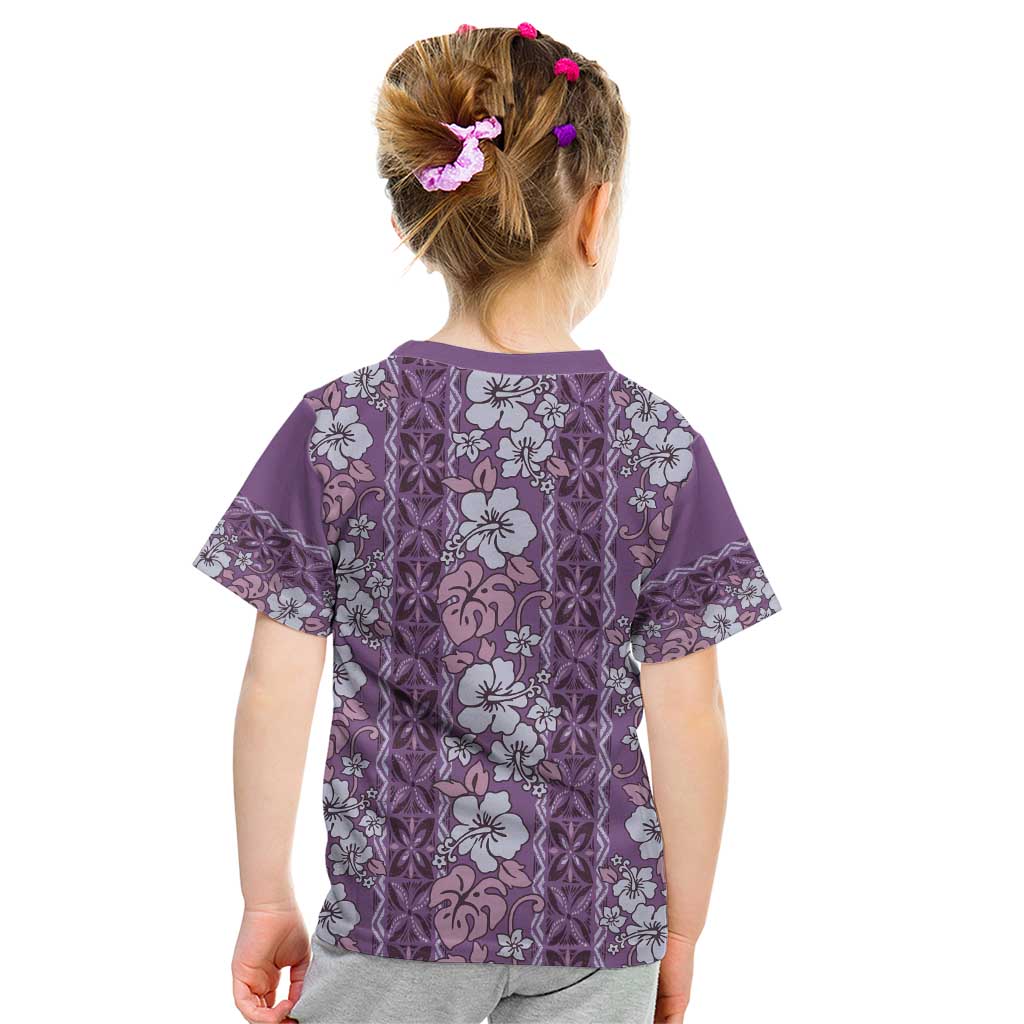 Hawaii Vintage Violet Hibiscus Tapa Pattern Kid T Shirt LT05 - Polynesian Pride