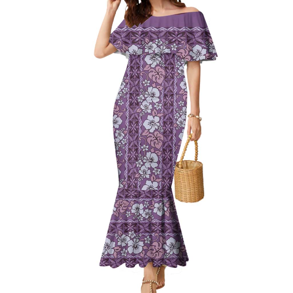 Hawaii Vintage Violet Hibiscus Tapa Pattern Mermaid Dress LT05 Women Violet - Polynesian Pride