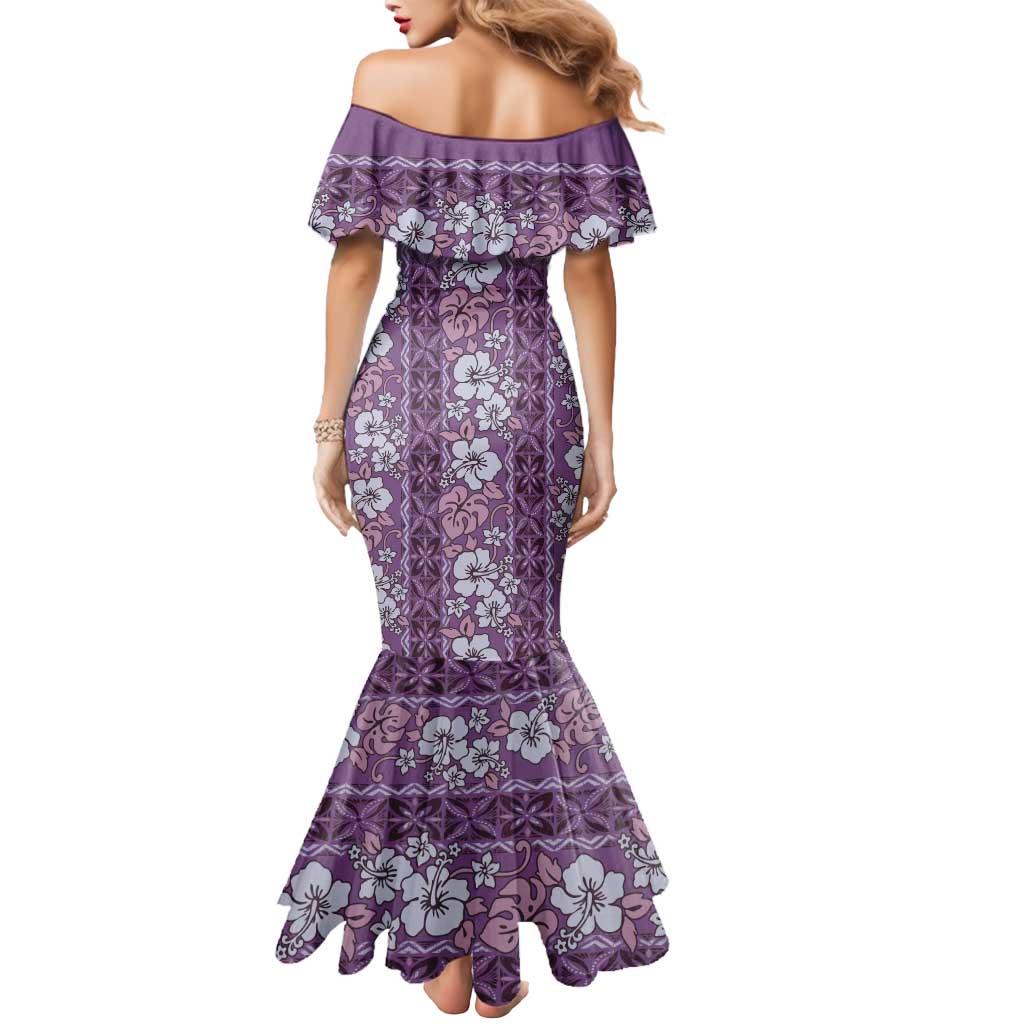 Hawaii Vintage Violet Hibiscus Tapa Pattern Mermaid Dress LT05 - Polynesian Pride