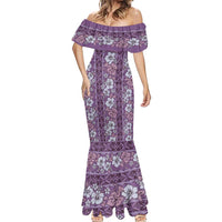 Hawaii Vintage Violet Hibiscus Tapa Pattern Mermaid Dress LT05 - Polynesian Pride