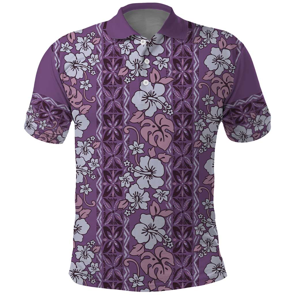 Hawaii Vintage Violet Hibiscus Tapa Pattern Polo Shirt LT05 Violet - Polynesian Pride