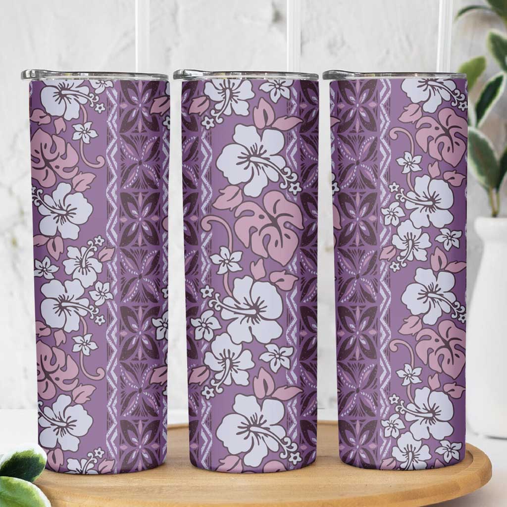 Hawaii Vintage Violet Hibiscus Tapa Pattern Skinny Tumbler