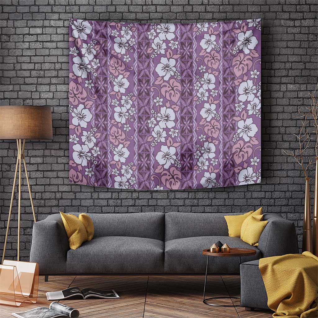 Hawaii Vintage Violet Hibiscus Tapa Pattern Tapestry LT05 - Polynesian Pride