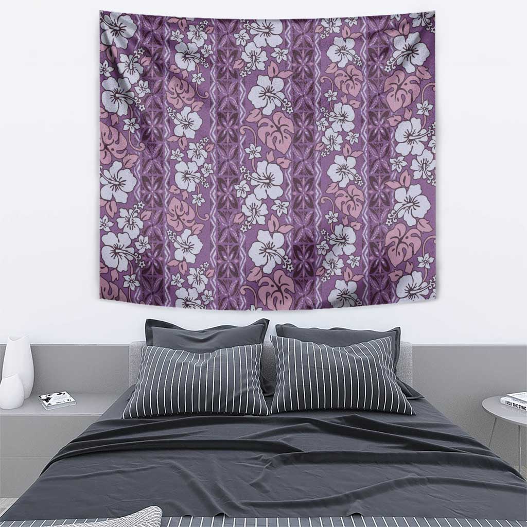 Hawaii Vintage Violet Hibiscus Tapa Pattern Tapestry LT05 - Polynesian Pride