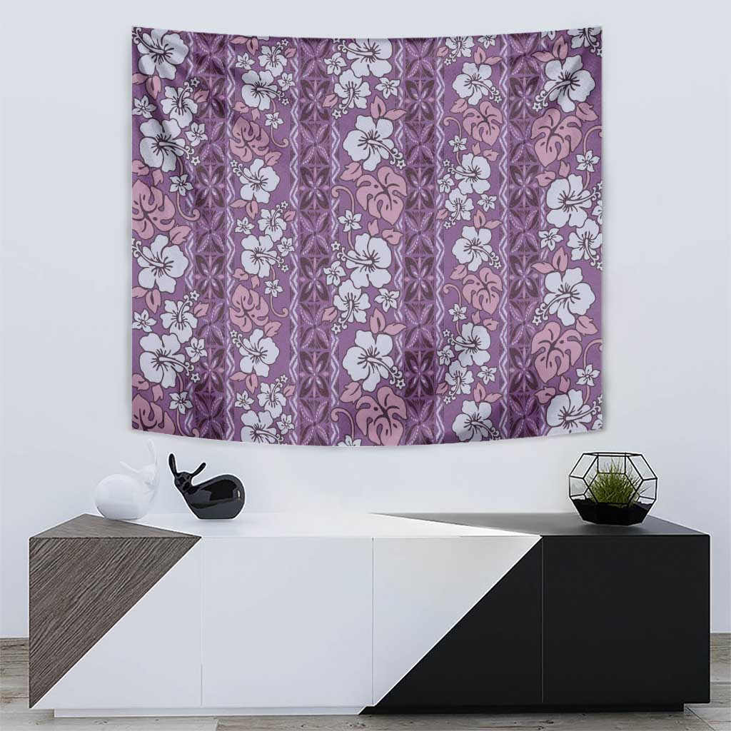 Hawaii Vintage Violet Hibiscus Tapa Pattern Tapestry LT05 - Polynesian Pride