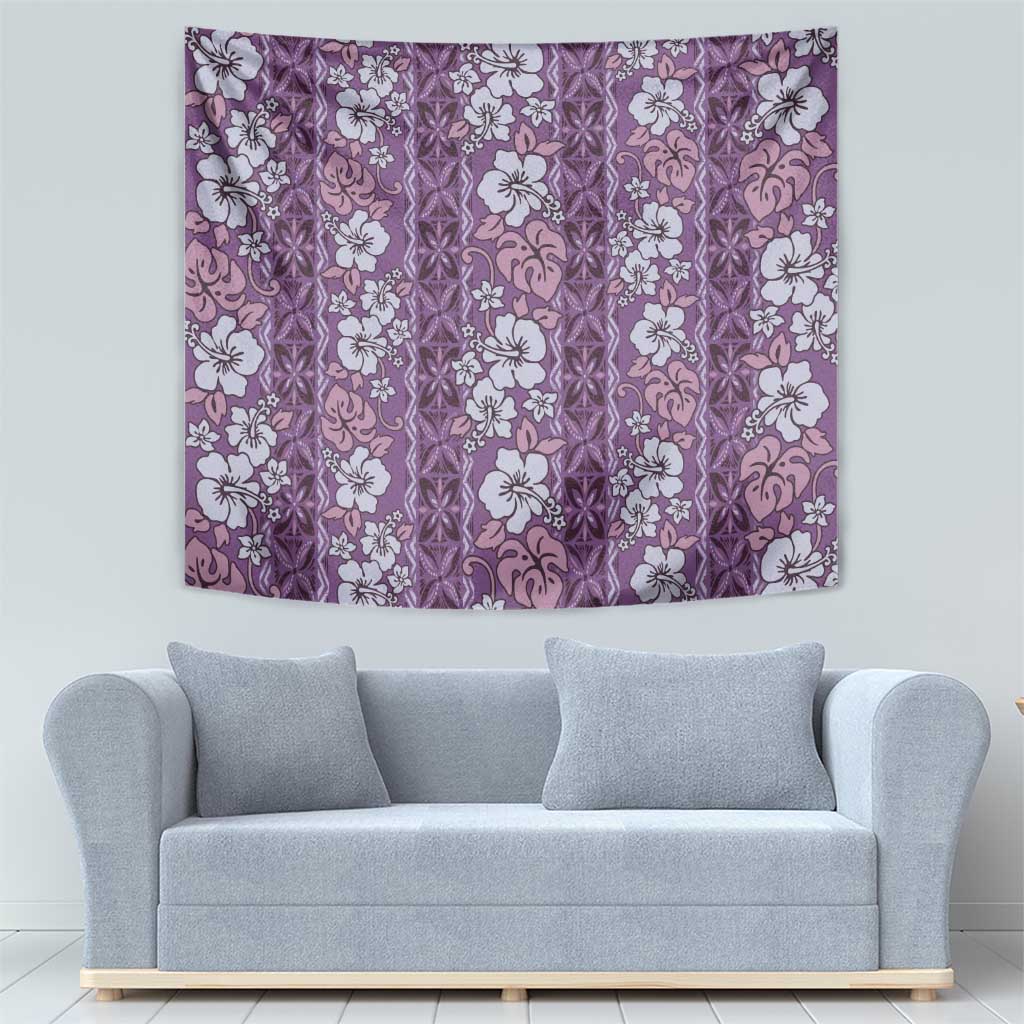 Hawaii Vintage Violet Hibiscus Tapa Pattern Tapestry LT05 - Polynesian Pride