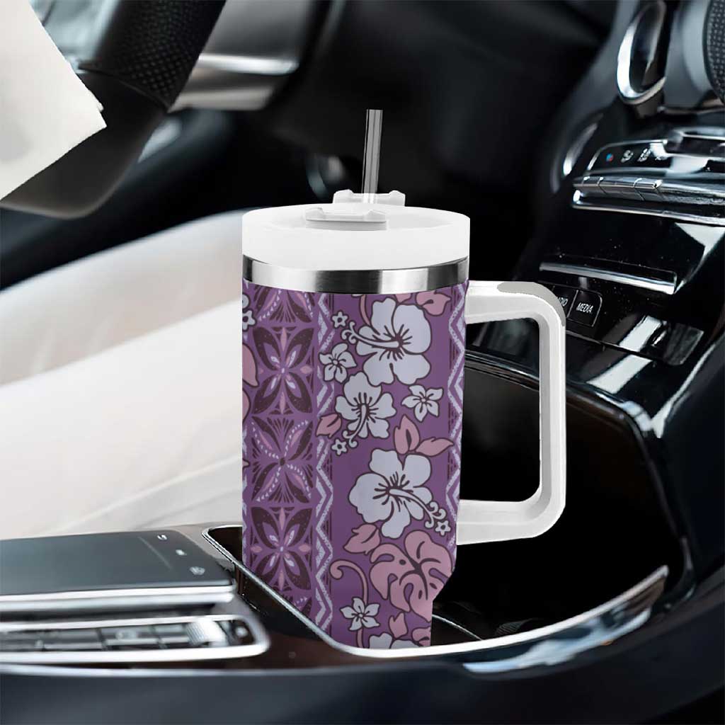 Hawaii Vintage Violet Hibiscus Tapa Pattern Tumbler With Handle