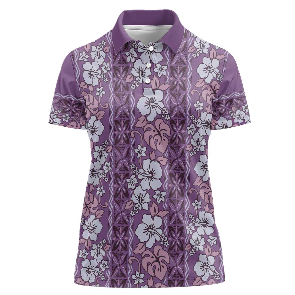 Hawaii Vintage Violet Hibiscus Tapa Pattern Women Polo Shirt LT05 Female Violet - Polynesian Pride