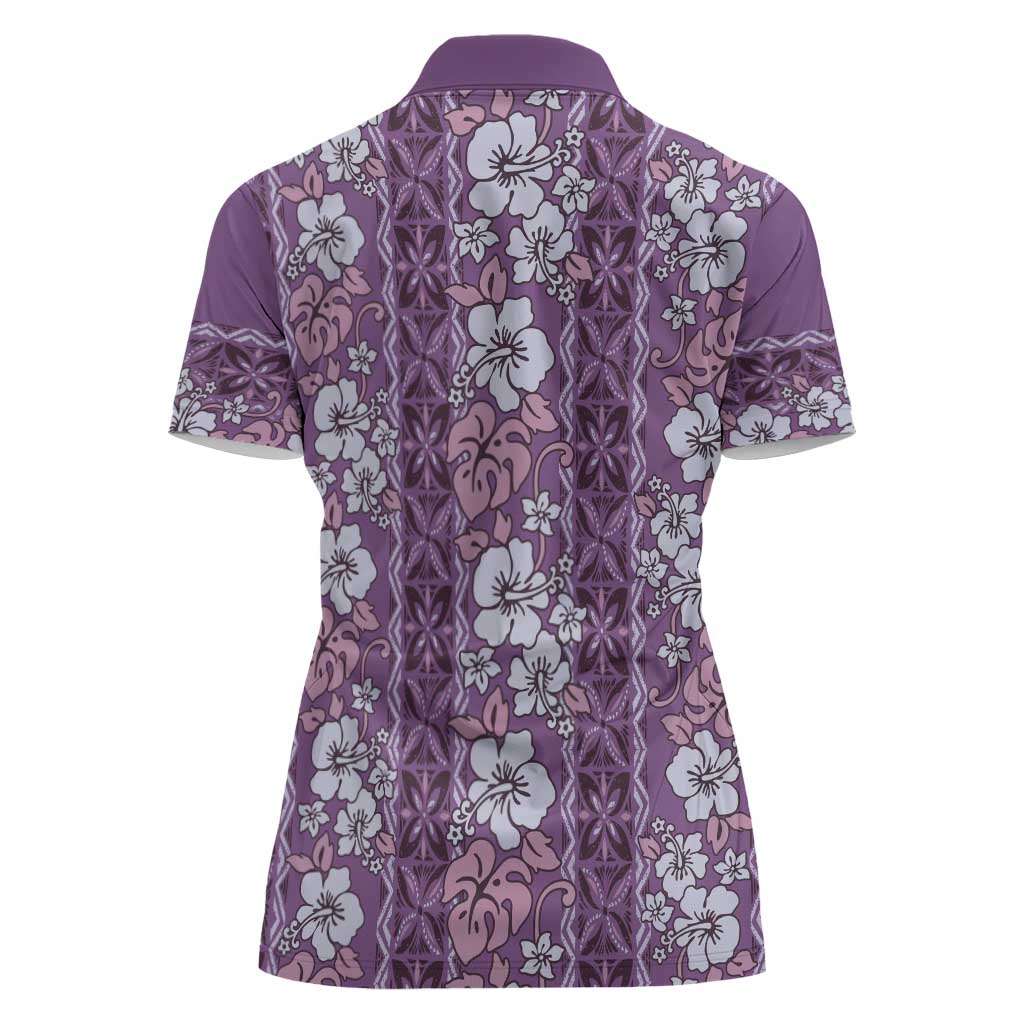 Hawaii Vintage Violet Hibiscus Tapa Pattern Women Polo Shirt LT05 - Polynesian Pride