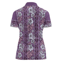 Hawaii Vintage Violet Hibiscus Tapa Pattern Women Polo Shirt LT05 - Polynesian Pride