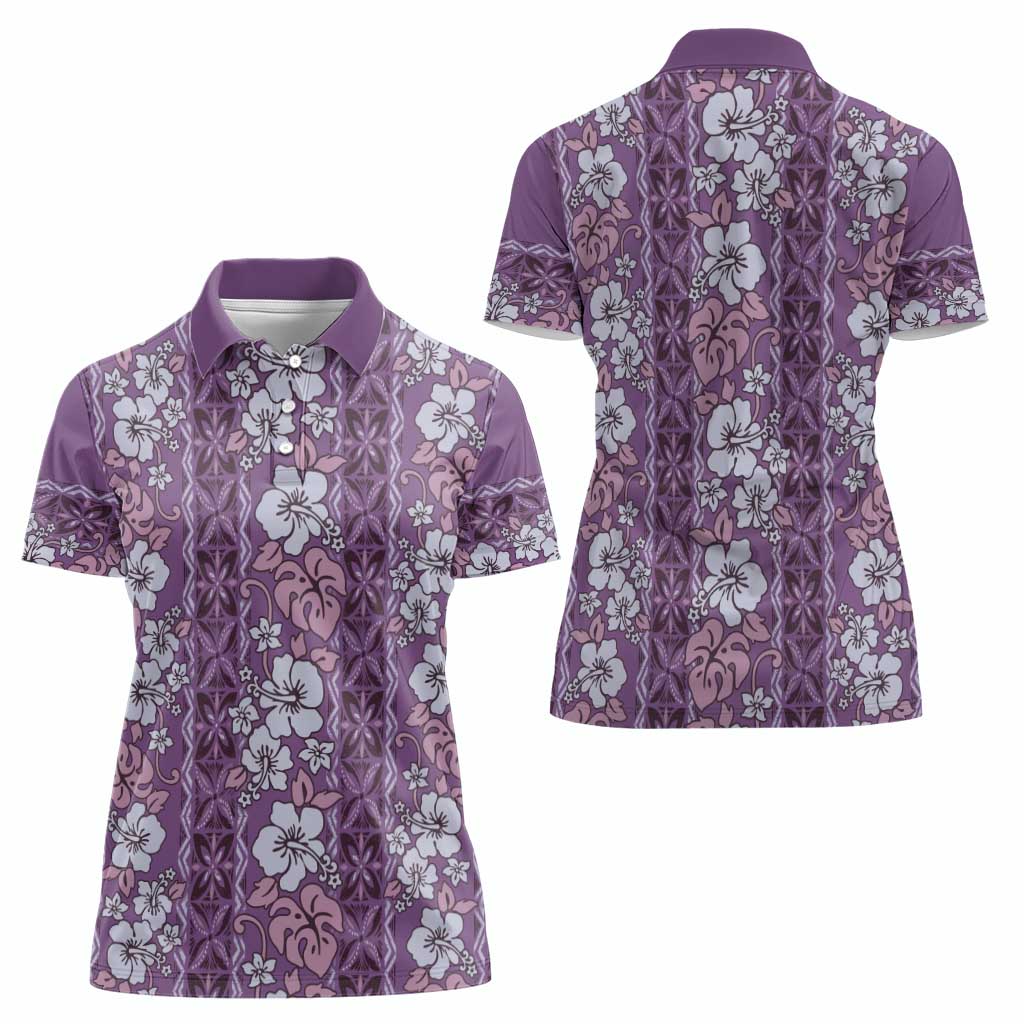 Hawaii Vintage Violet Hibiscus Tapa Pattern Women Polo Shirt LT05 - Polynesian Pride