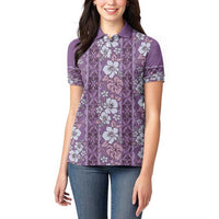 Hawaii Vintage Violet Hibiscus Tapa Pattern Women Polo Shirt LT05 - Polynesian Pride