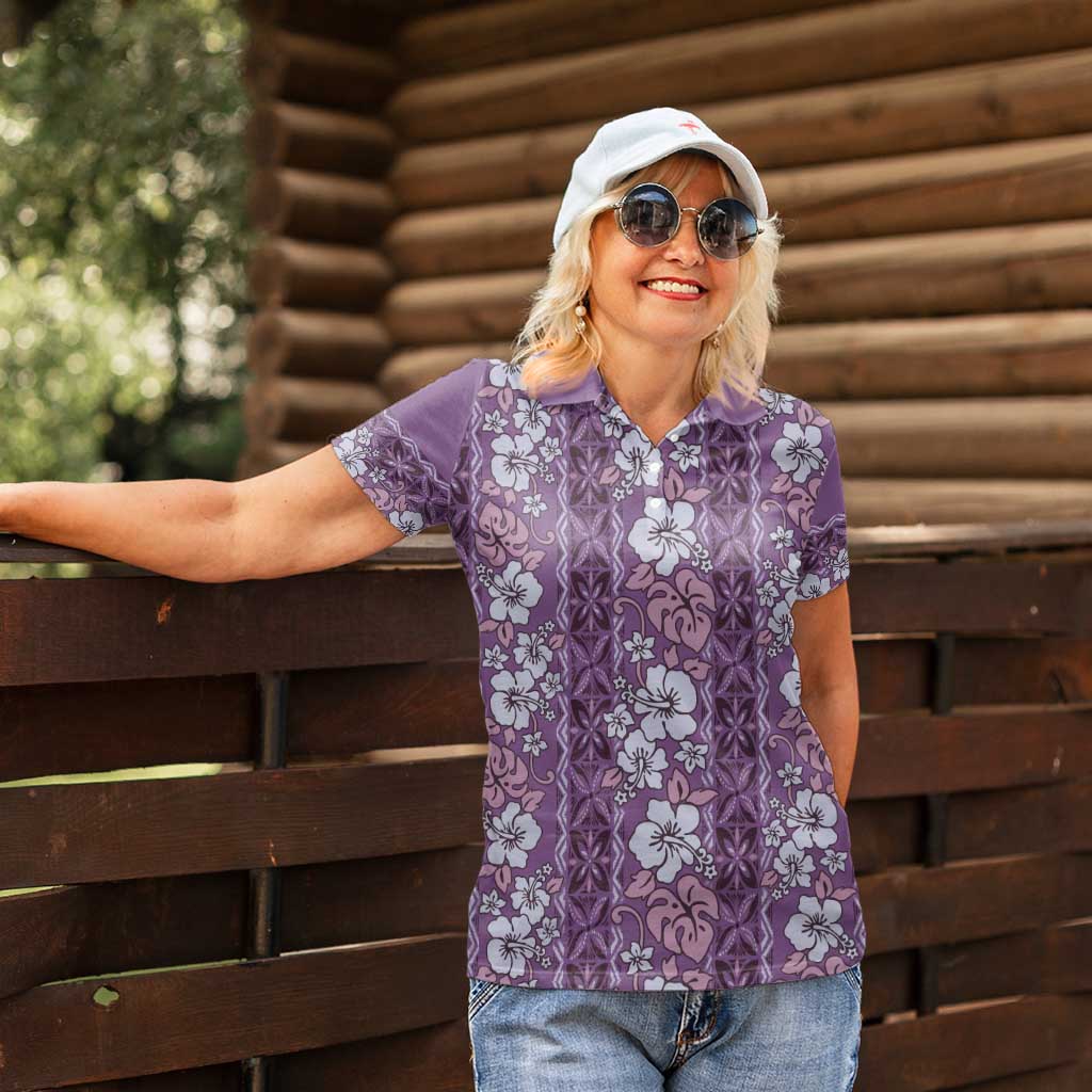Hawaii Vintage Violet Hibiscus Tapa Pattern Women Polo Shirt LT05 - Polynesian Pride