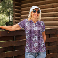 Hawaii Vintage Violet Hibiscus Tapa Pattern Women Polo Shirt LT05 - Polynesian Pride
