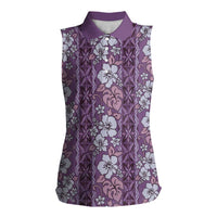 Hawaii Vintage Violet Hibiscus Tapa Pattern Women Sleeveless Polo Shirt LT05 Female Violet - Polynesian Pride