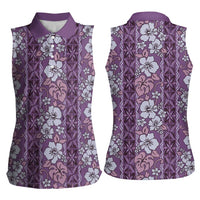Hawaii Vintage Violet Hibiscus Tapa Pattern Women Sleeveless Polo Shirt LT05 - Polynesian Pride
