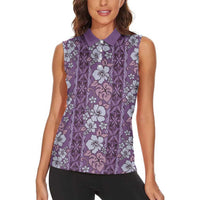 Hawaii Vintage Violet Hibiscus Tapa Pattern Women Sleeveless Polo Shirt LT05 - Polynesian Pride