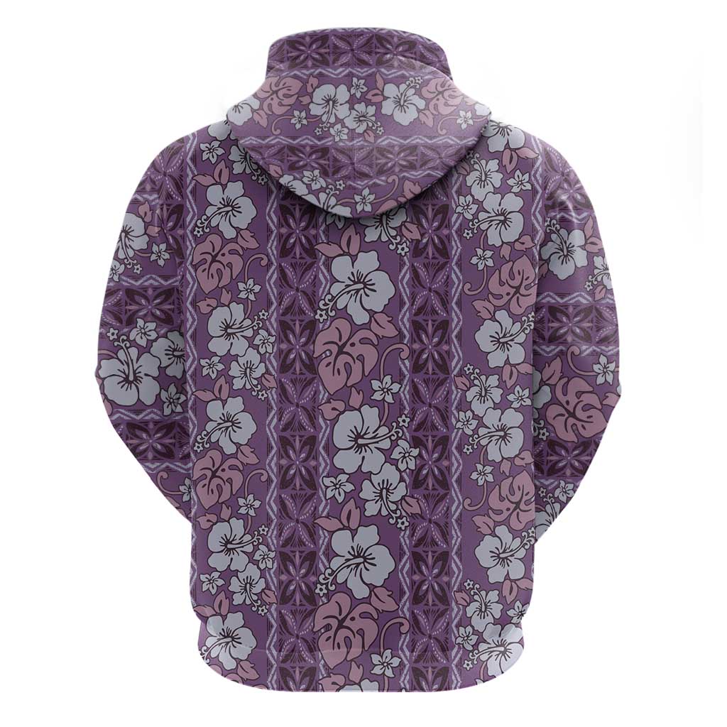 Hawaii Vintage Violet Hibiscus Tapa Pattern Zip Hoodie