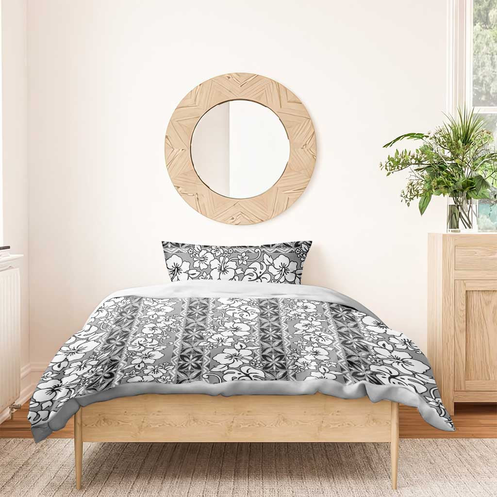 Hawaii Vintage Gray Hibiscus Tapa Pattern Bedding Set