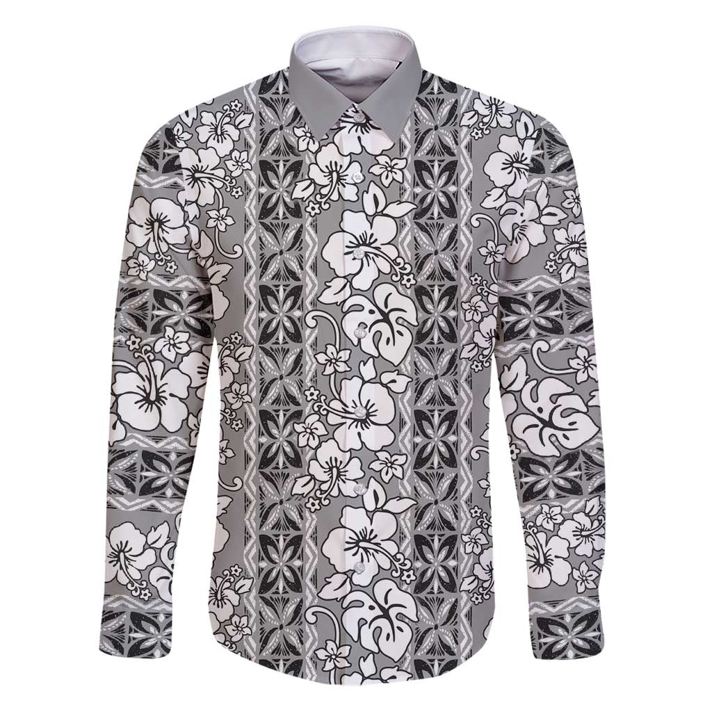 Hawaii Vintage Gray Hibiscus Tapa Pattern Family Matching Puletasi and Hawaiian Shirt