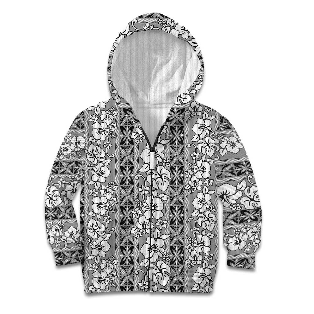 Hawaii Vintage Gray Hibiscus Tapa Pattern Kid Hoodie LT05 Zip Hoodie Gray - Polynesian Pride