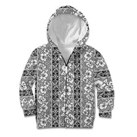Hawaii Vintage Gray Hibiscus Tapa Pattern Kid Hoodie LT05 Zip Hoodie Gray - Polynesian Pride