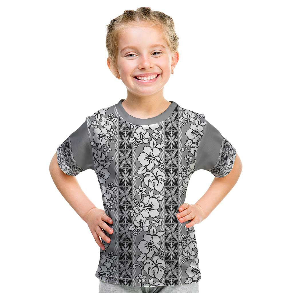 Hawaii Vintage Gray Hibiscus Tapa Pattern Kid T Shirt LT05 Gray - Polynesian Pride