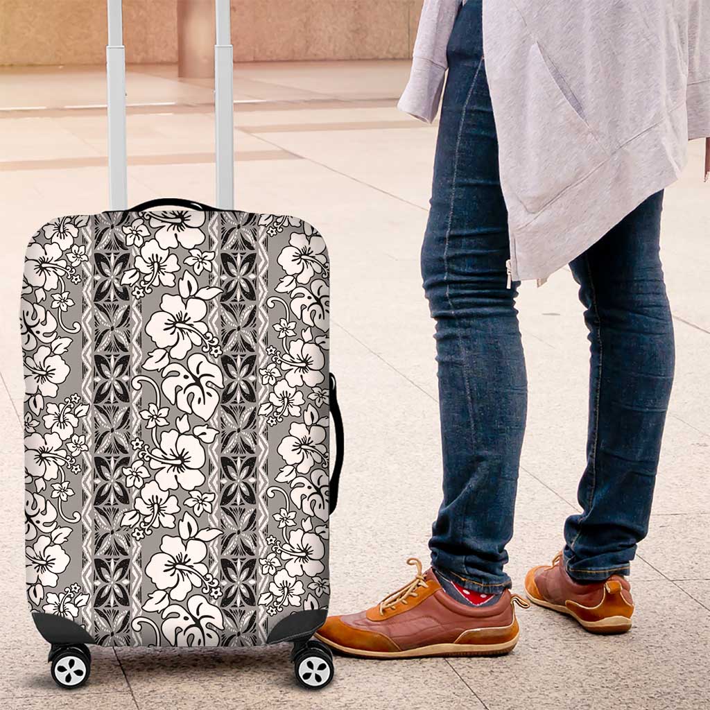 Hawaii Vintage Gray Hibiscus Tapa Pattern Luggage Cover LT05 Gray - Polynesian Pride