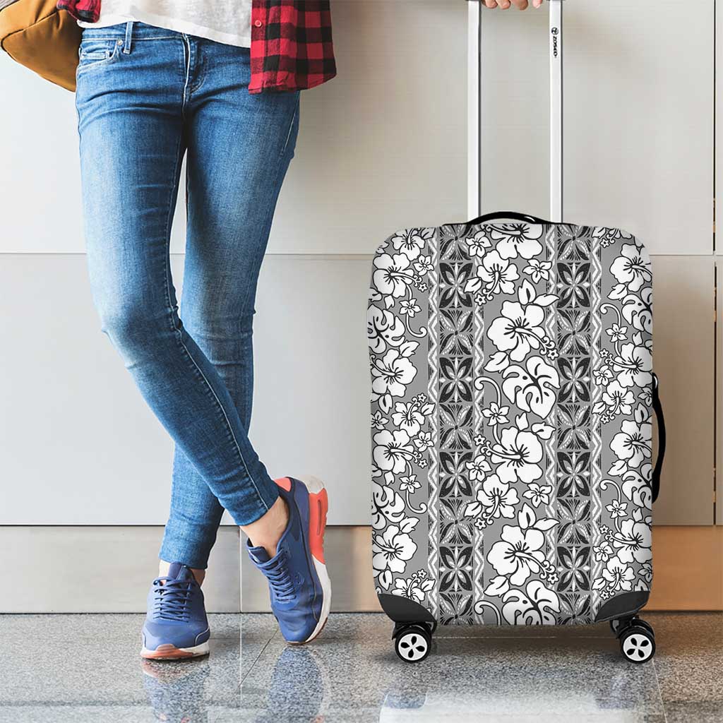 Hawaii Vintage Gray Hibiscus Tapa Pattern Luggage Cover LT05 - Polynesian Pride