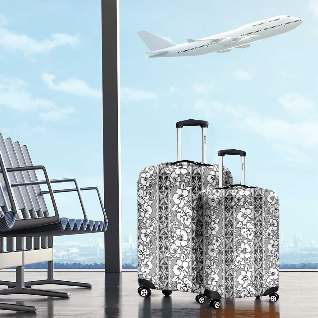 Hawaii Vintage Gray Hibiscus Tapa Pattern Luggage Cover LT05 - Polynesian Pride